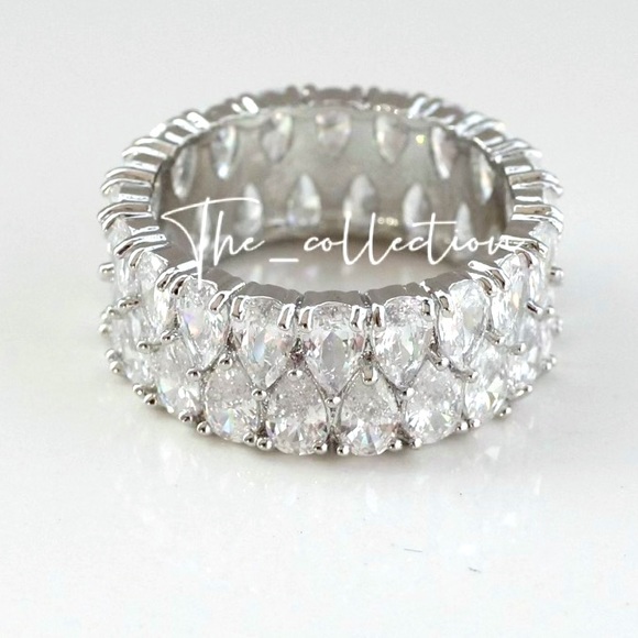 STERLING SILVER DOUBLE STACK DIAMOND RING - Picture 4 of 5